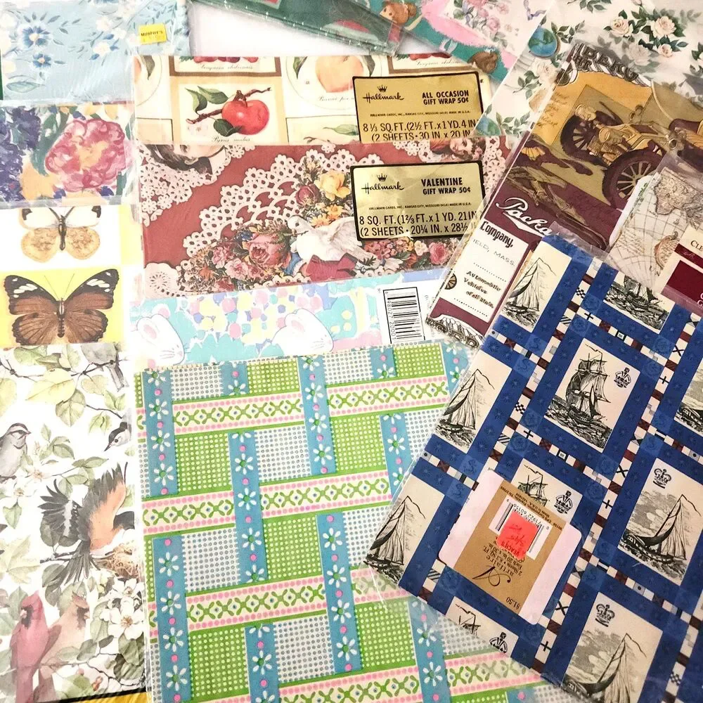 Lot of Vintage Wrapping Paper Various Occasions 40+ Patterns Packages & Sheets